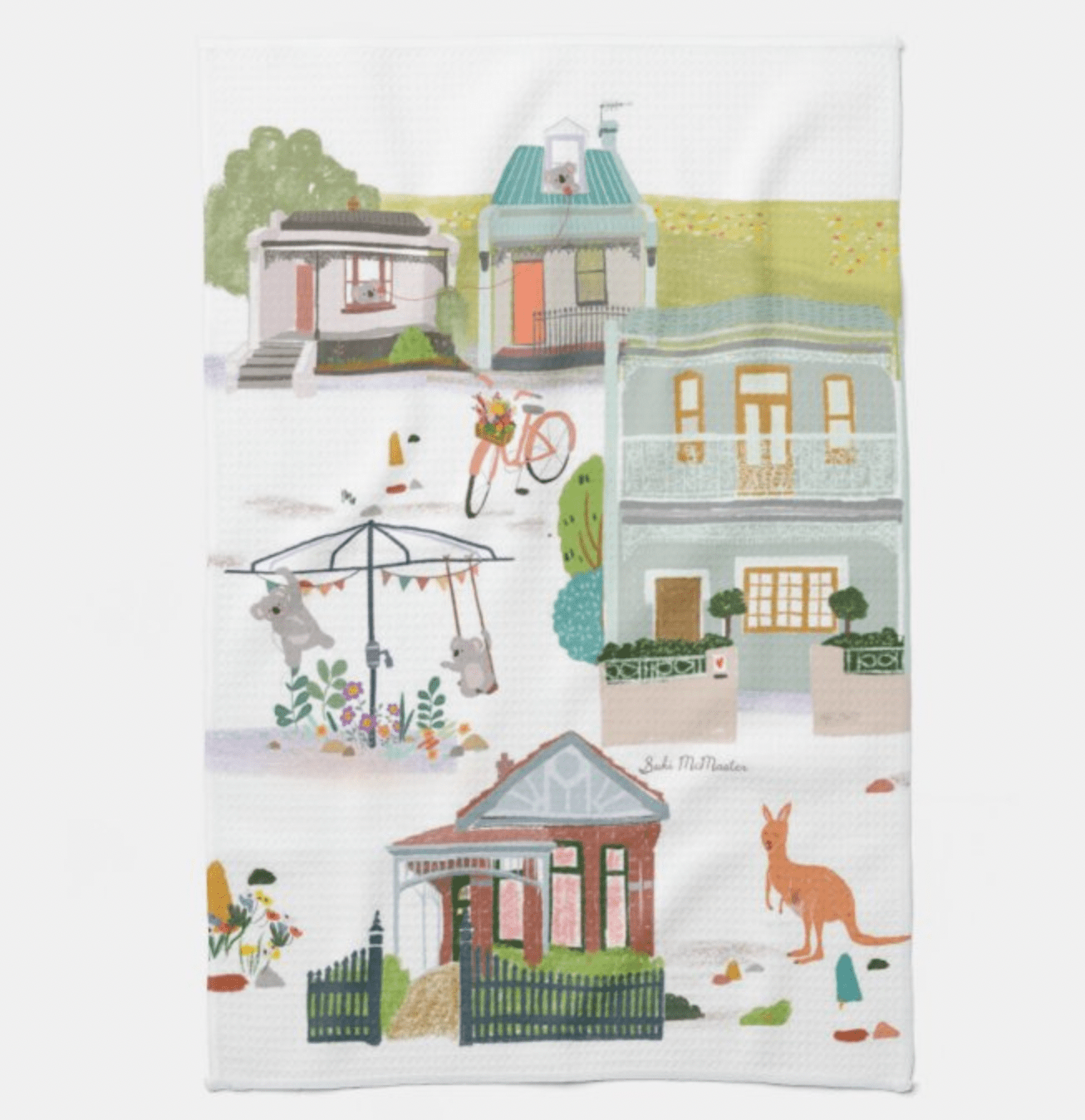 Kitchen Tea Towel - Melbourne Houses by Suki McMaster (Pack of 5)