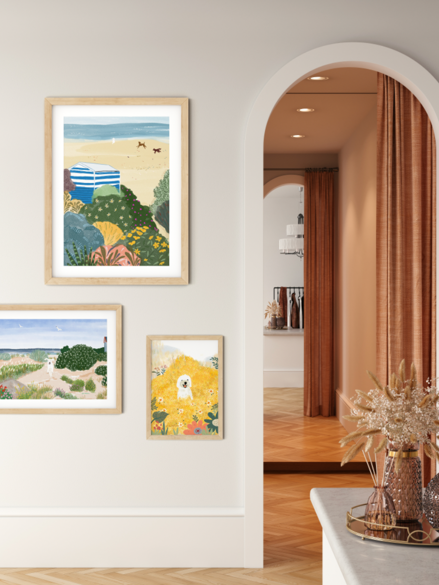 Australian Landscape Wall Art - Dogs On Beach Bath House (Pack of 3)