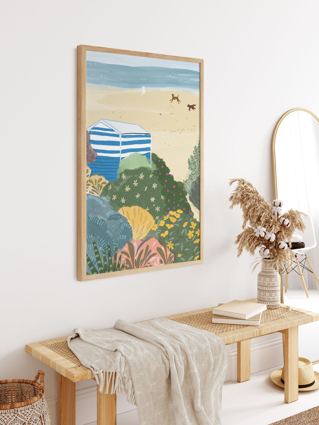 Australian Landscape Wall Art - Dogs On Beach Bath House (Pack of 3)