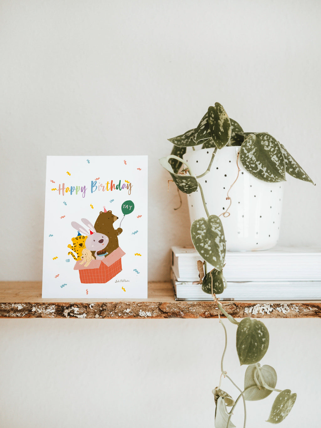 Birthday Card - Bunny Tiger and Bear Surprise by Suki McMaster