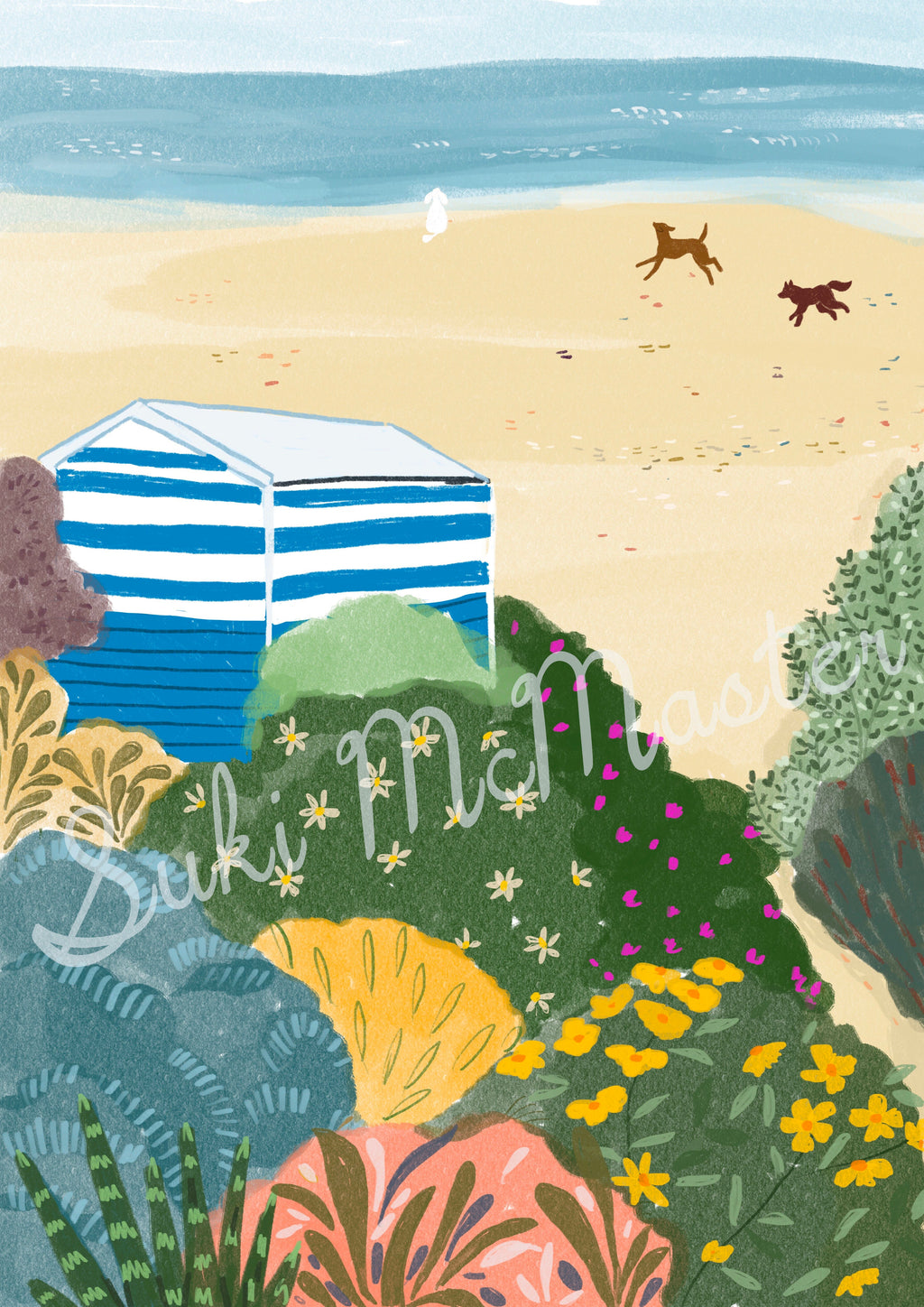 Australian Landscape Wall Art - Dogs On Beach Bath House (Pack of 3)
