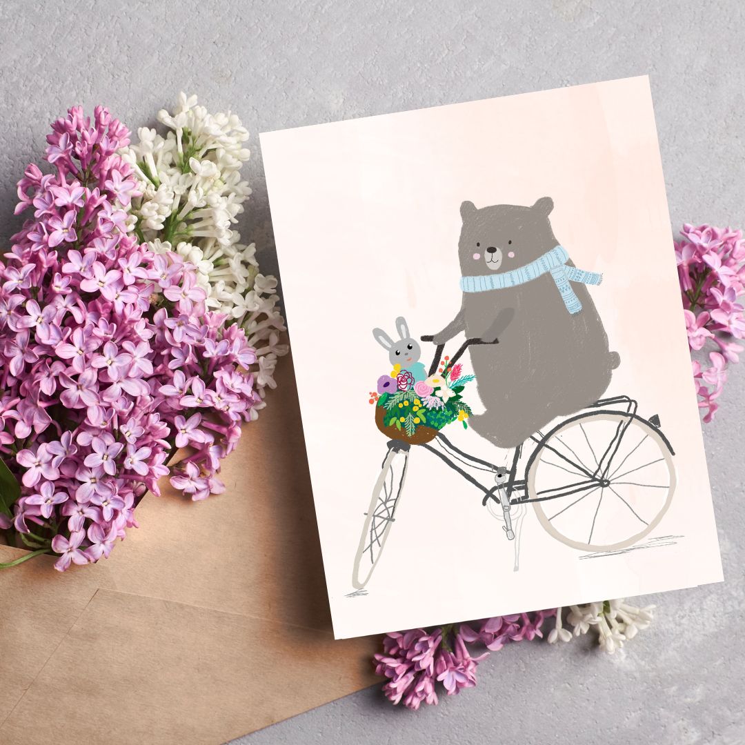 Blank Card - Bear On Bike by Suki McMaster (Pack of 6)