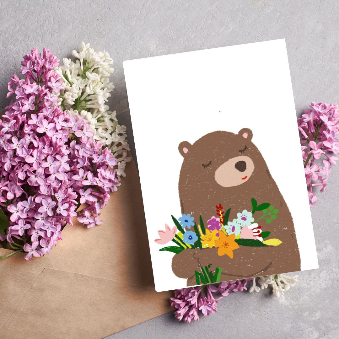 Blank Card - Bear With Flowers by Suki McMaster (Pack of 6)
