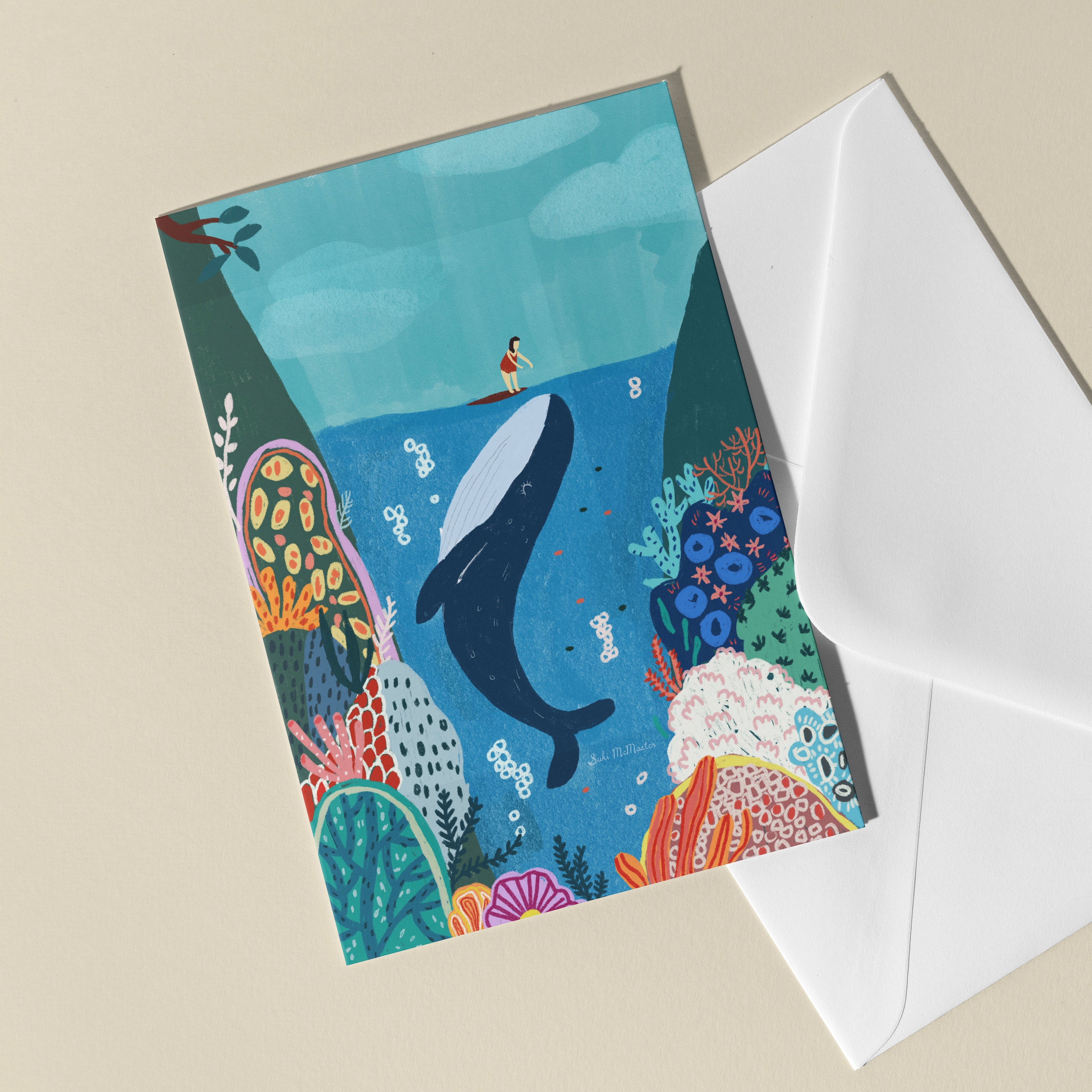 Blank Card - Surfer and Whale by Suki McMaster (Pack of 6)