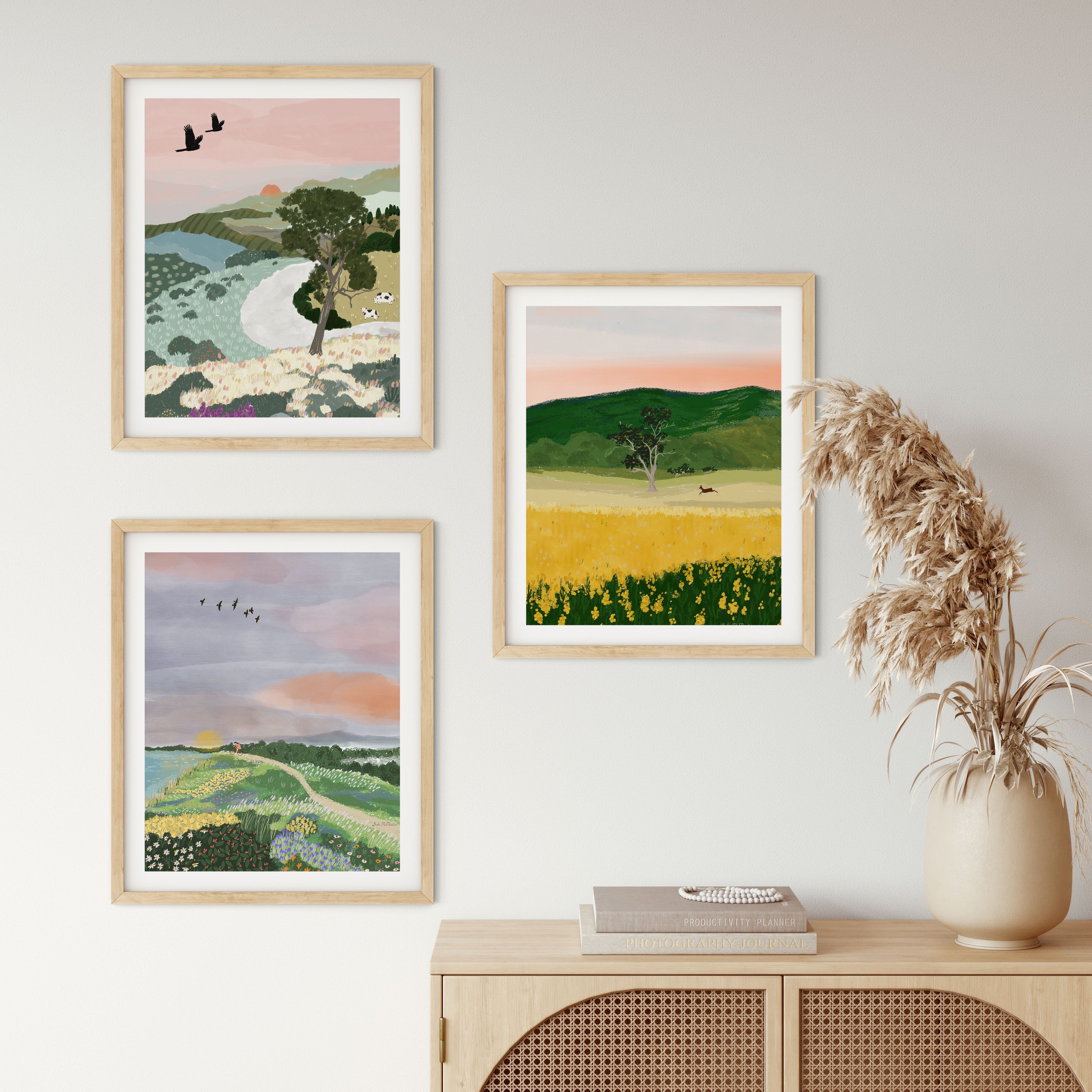 Australian Landscape Wall Art - Sunrise and Deer (Pack of 3)