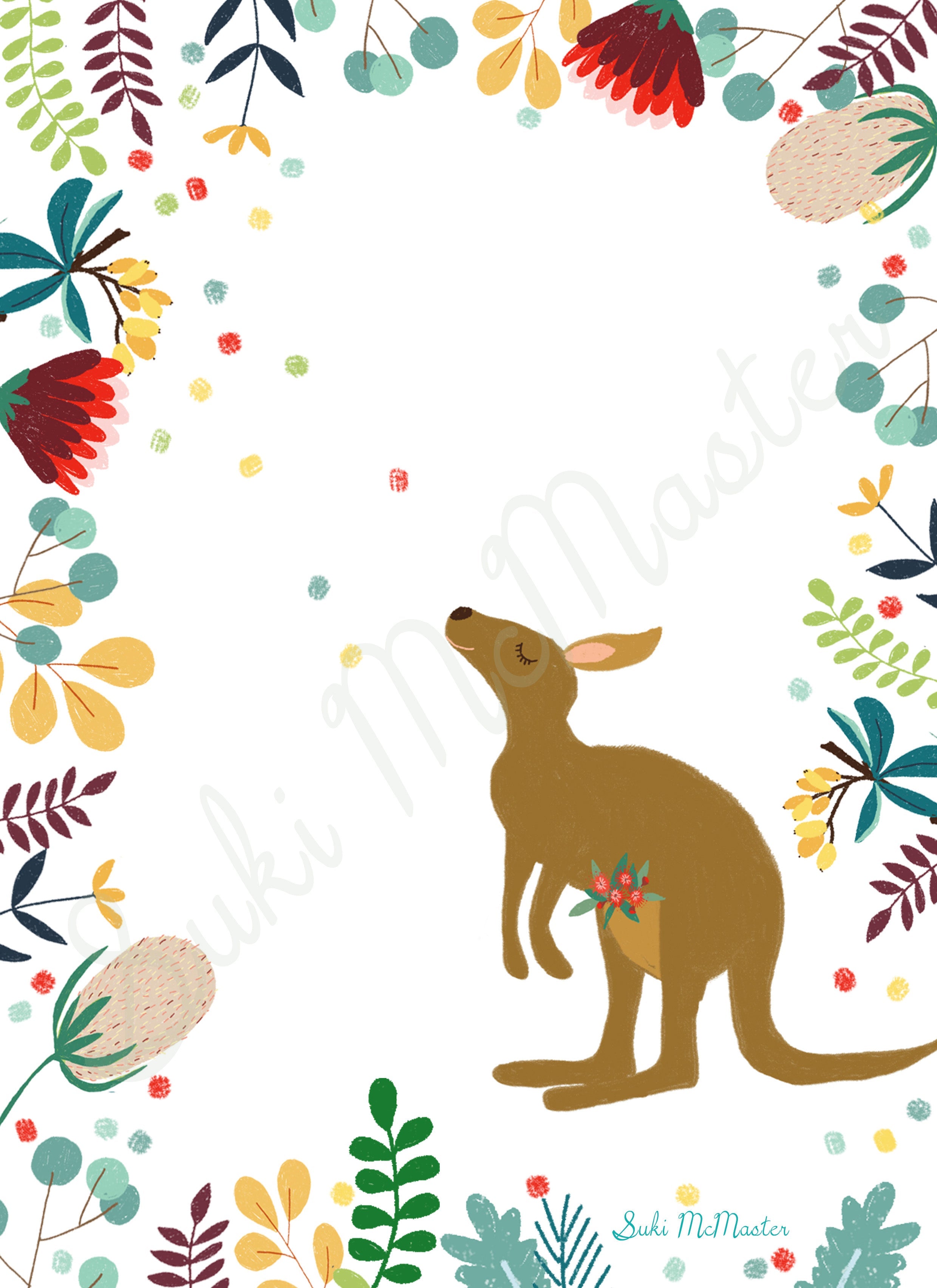 Australian Animal Wall Art Print - Kangaroo in Australian Native Floral (Pack of 3)
