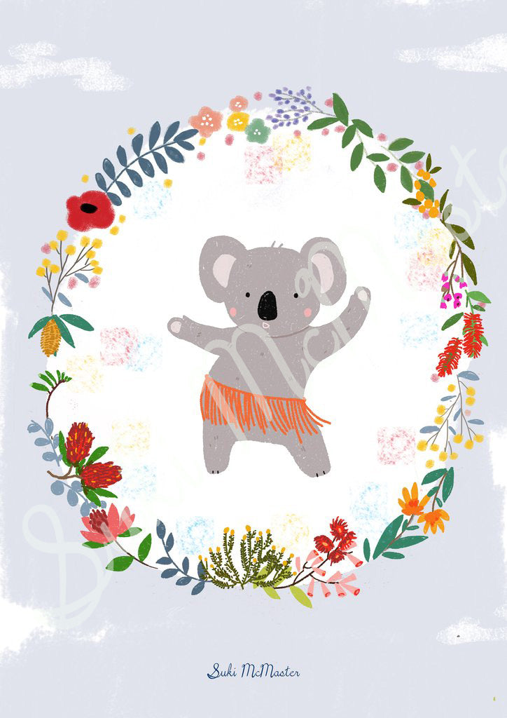 Australian Animal Wall Art Print - Dancing Koala (pack of 3)