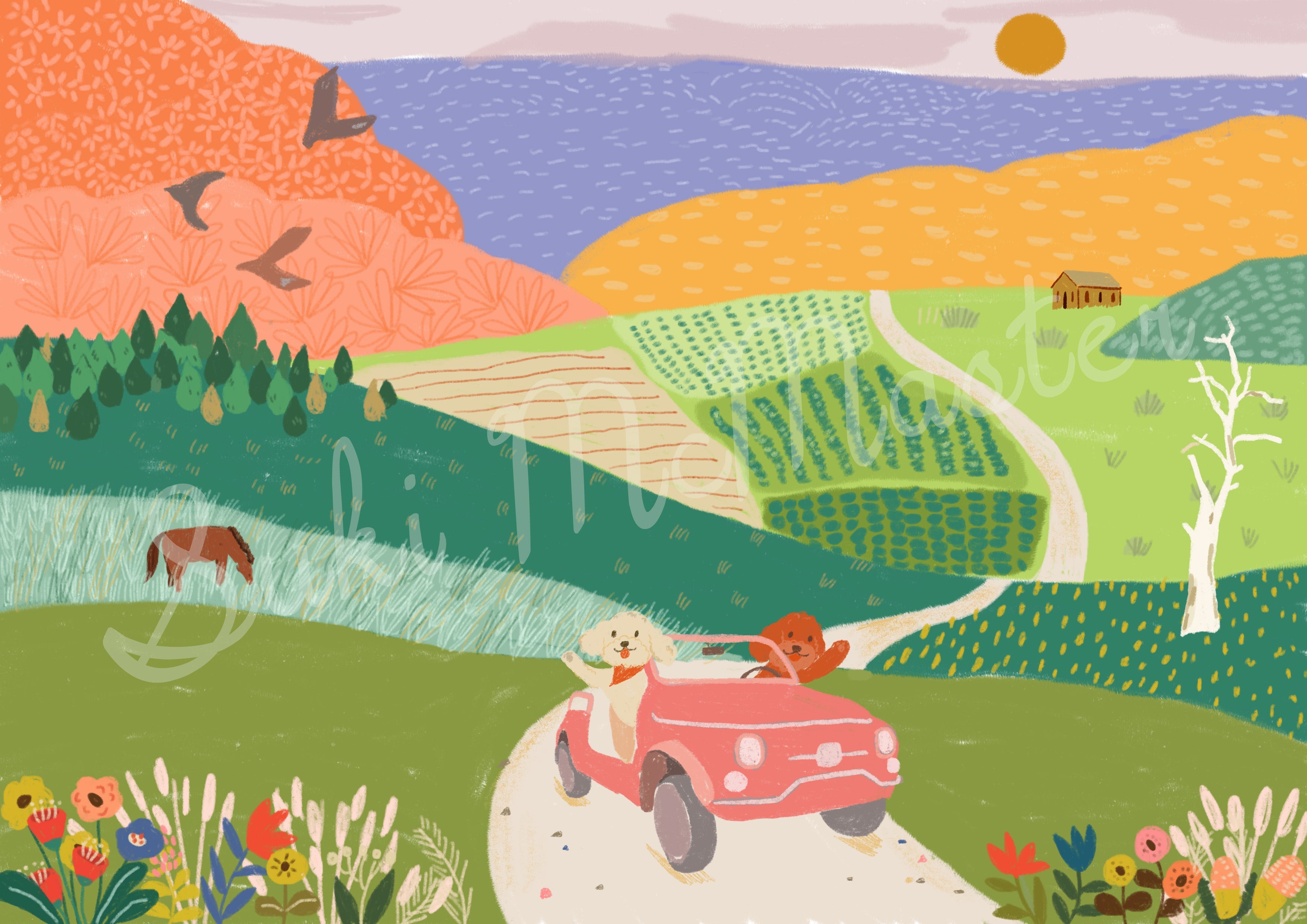 Wall Art Print - Oodles On The Car Moving Forward (Pack of 3)