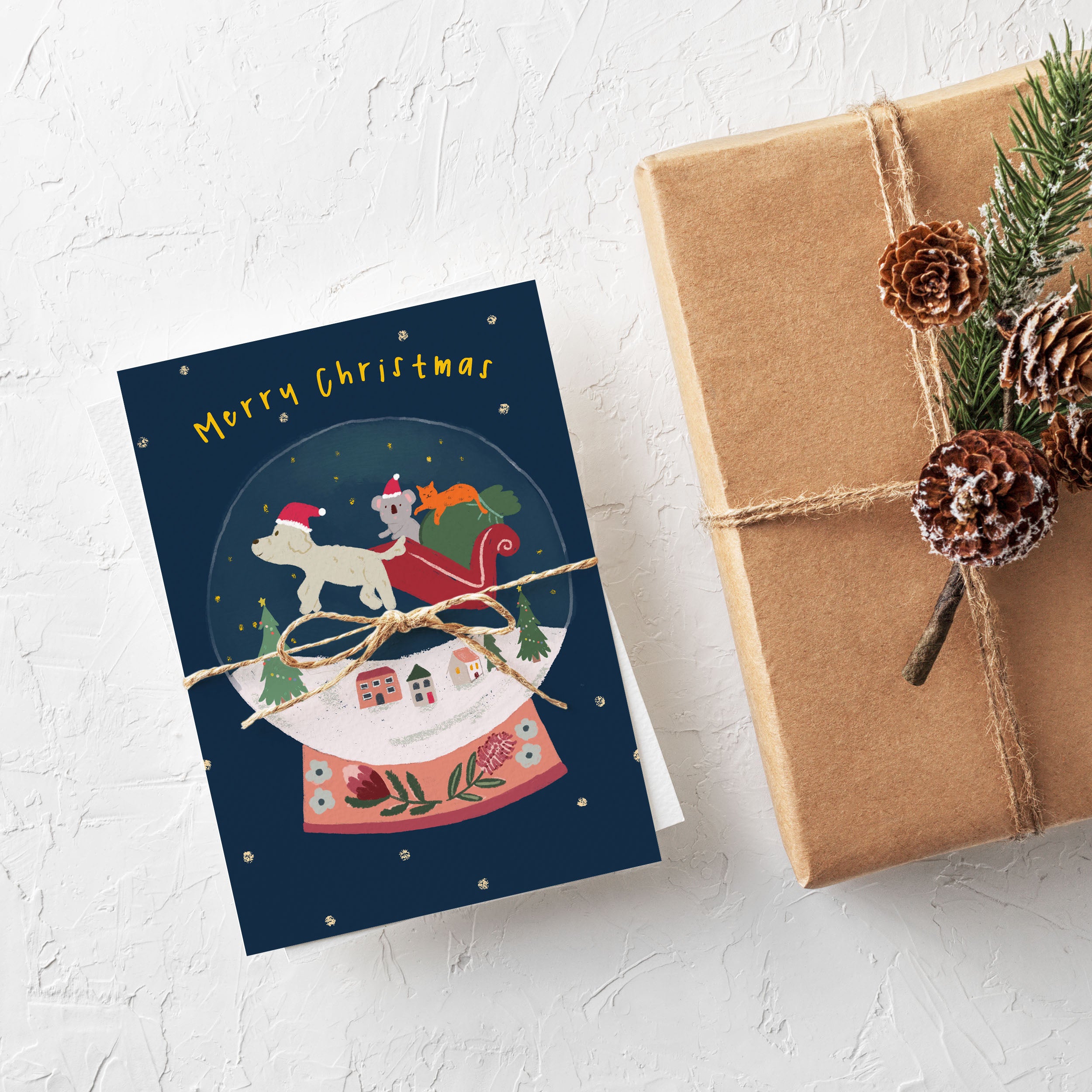 Christmas Snow Globe Greeting Card – Australian Animal Christmas Card by Suki McMaster