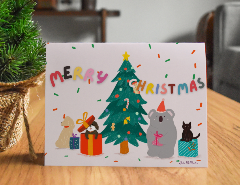 Blank Card - Koala and Pawsome Christmas Card by Suki McMaster (Pack of 6)