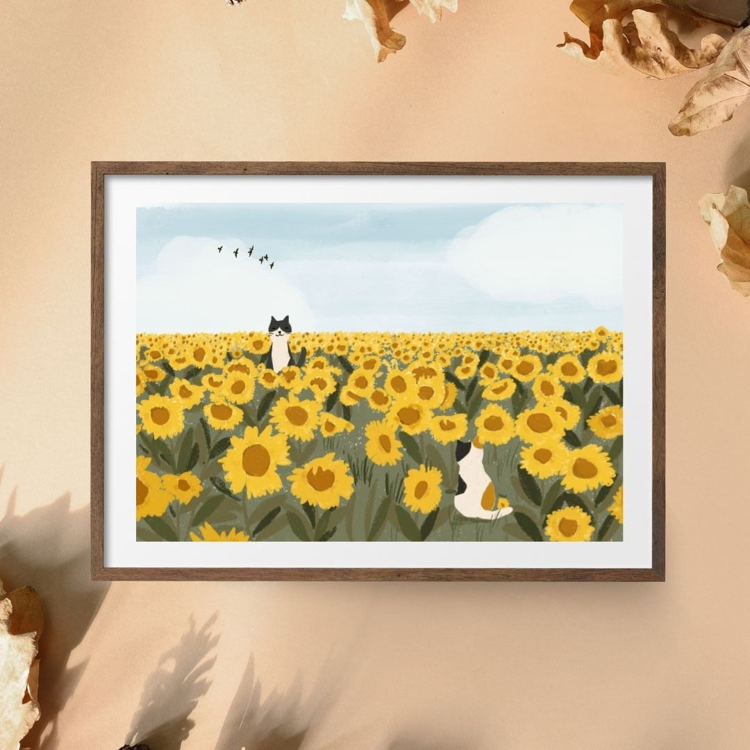 Australian Animal Wall Art - Cats And Sunflowers  (Pack of 3)
