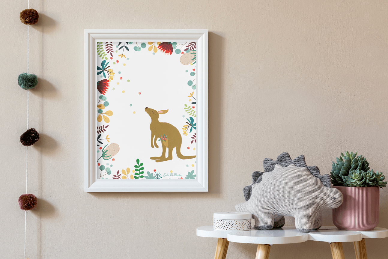 Australian Animal Wall Art Print - Kangaroo in Australian Native Floral (Pack of 3)