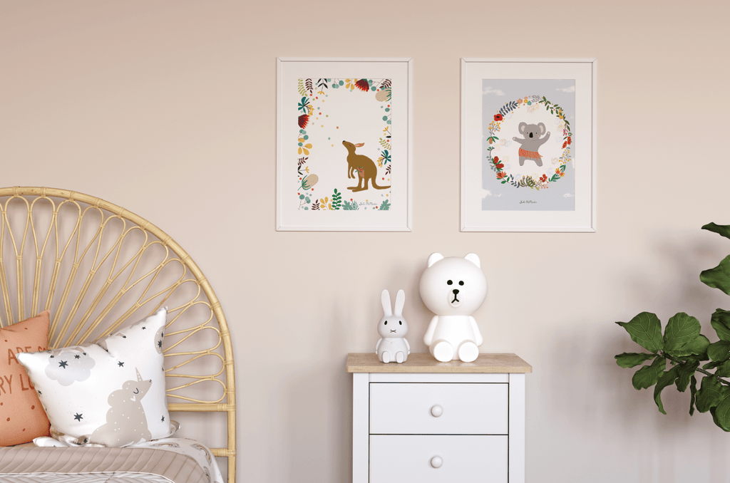 Australian Animal Wall Art Print - Kangaroo in Australian Native Floral (Pack of 3)