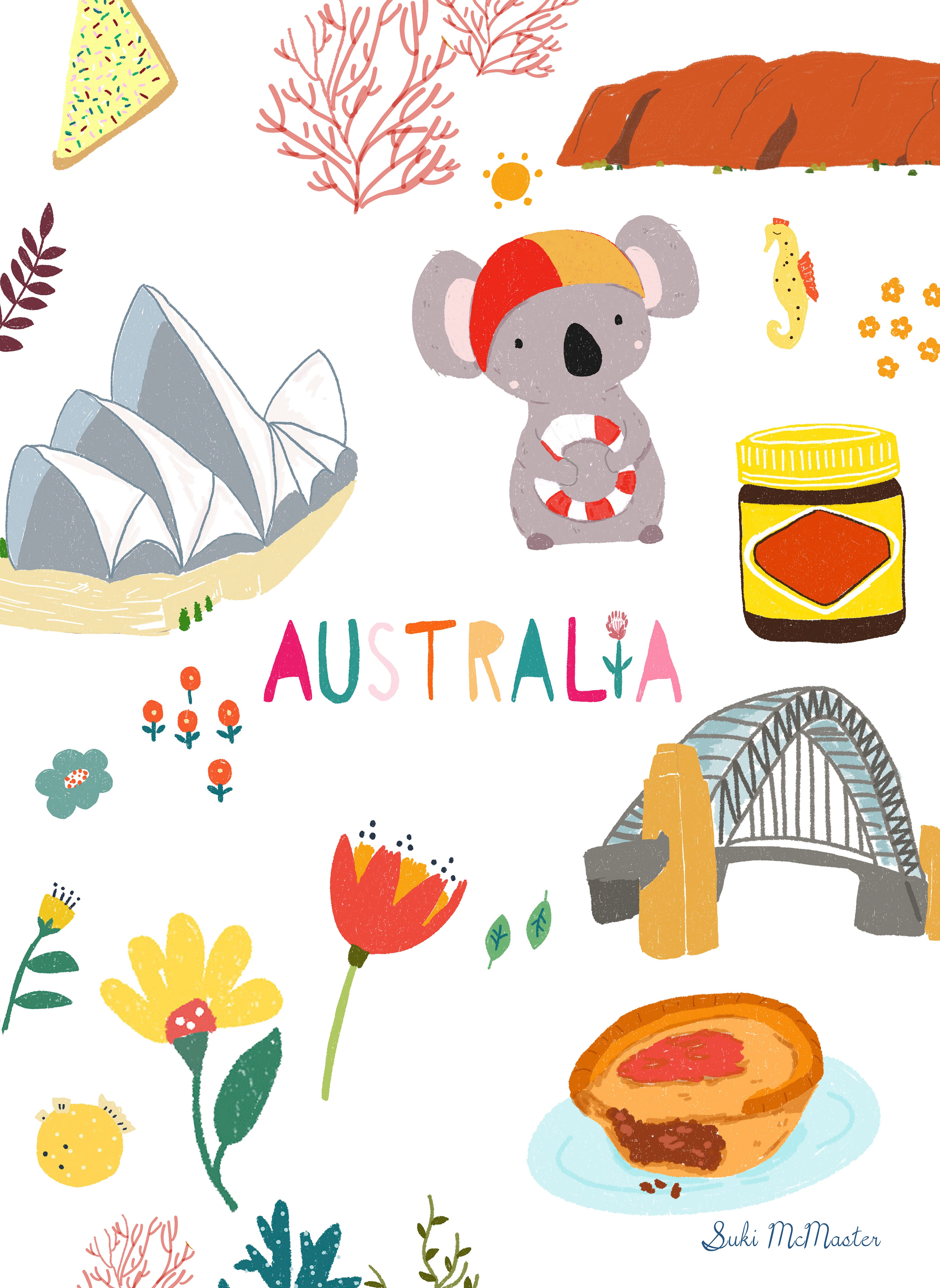 Kitchen Tea Towel - Australia and Life Safer Koala by Suki McMaster (Pack of 5)