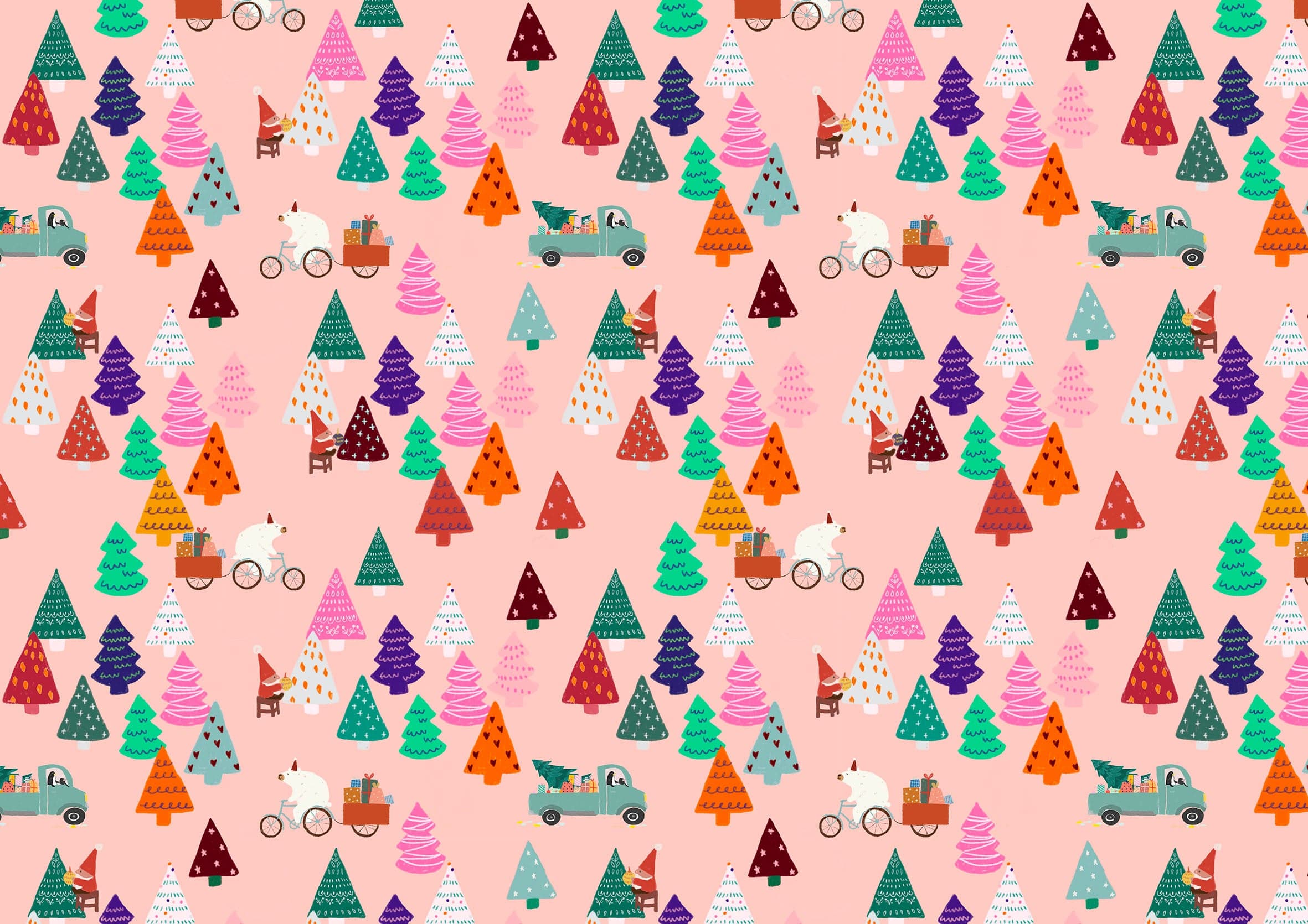 Suki McMaster Wrapping Paper - Christmas Trees and Polar Bear